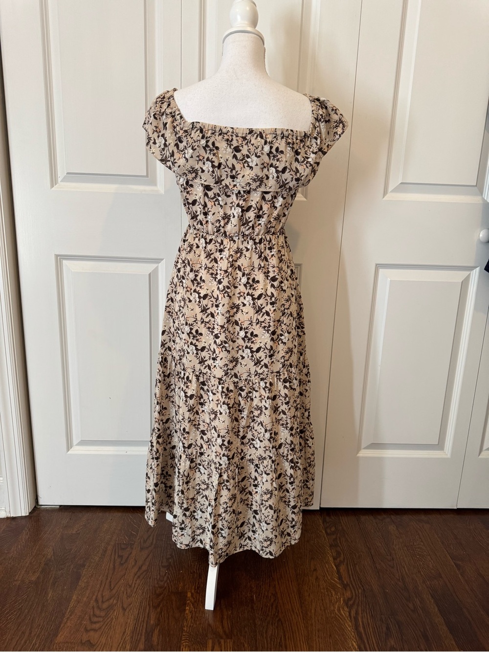 Club Monaco Silk Floral Off-Shoulder Ruffle Midi Dress Size 0 Boho Romantic - Picture 4 of 14